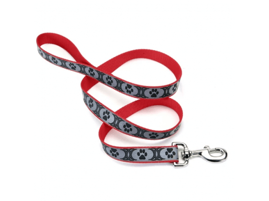 Фото - амуниция Coastal (Костал) Lazer Brite Reflective Leash светоотражающий поводок для собак, КРАСНЫЙ С ЛАПКАМИ