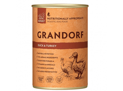 Фото - вологий корм (консерви) Grandorf (Грандорф) Duck & Turkey Adult консерва для собак КАЧКА та ІНДИЧКА