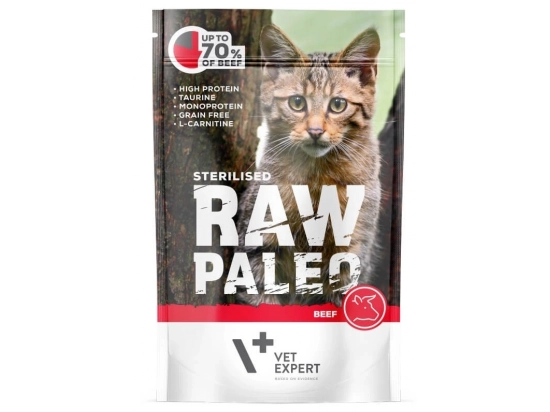 Фото - влажный корм (консервы) Vet Expert Raw Paleo (Роу Палео) Sterilised Cat Beef влажный корм для стерилизованных кошек ГОВЯДИНА