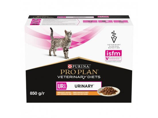 Фото - ветеринарные корма Purina Pro Plan (Пурина Про План) Veterinary Diets UR Urinary Chicken влажный лечебный корм для кошек для растворения струвитных камней КУРИЦА