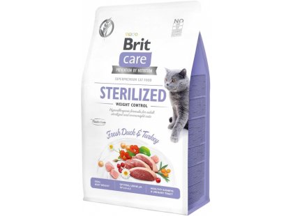 Фото - сухой корм Brit Care Cat Grain Free Sterilized Weight Control Duck & Turkey беззерновой корм для стерилизованных кошек с лишним весом УТКА и ИНДЕЙКА