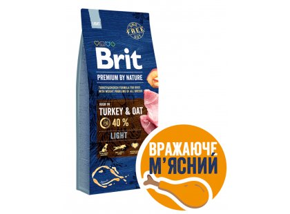 Фото 2 -  сухий корм Brit Premium Dog Light Turkey & Oat сухий корм для собак, схильних до повноти ИНДИЧА та ОВЕС