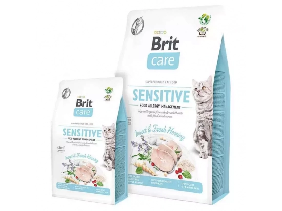 Фото - сухий корм Brit Care Cat Grain Free Sensitive Insect & Herring беззерновий сухий корм для котів з чутливим травленням КОМАХИ і ОСЕЛЕДЕЦЬ