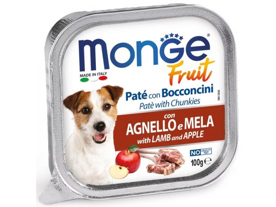 Фото - Monge Dog Fruit Adult Lamb & Apple влажный корм для собак ЯГНЕНОК и ЯБЛОКО, паштет влажный корм (консервы) Monge Dog Fruit Adult Lamb & Apple влажный корм для собак ЯГНЕНОК и ЯБЛОКО, паштет
