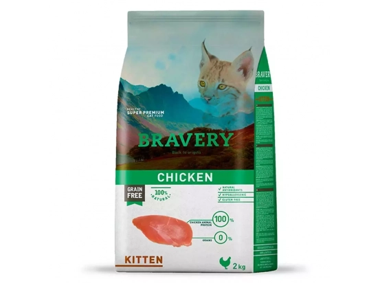 Фото - сухий корм Bravery (Бравери) Kitten Chicken сухий беззерновий корм для кошенят КУРКА