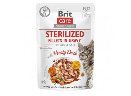 Фото - Brit Care Cat Sterilized Fillets in Gravy Hearty Duck вологий корм для стерилізованих котів, філе в соусі, КАЧКА вологий корм (консерви) Brit Care Cat Sterilized Fillets in Gravy Hearty Duck вологий корм для стерилізованих котів, філе в соусі, КАЧКА