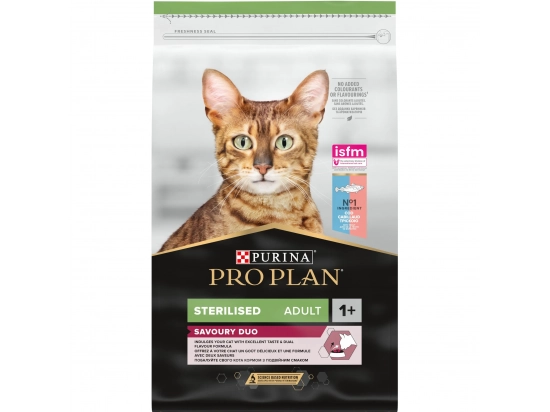 Фото - сухой корм Purina Pro Plan (Пурина Про План) Adult Sterilised Savoury Duo Codfish & Trout сухой корм для стерилизованных кошек ТРЕСКА И ФОРЕЛЬ