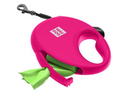 Фото 3 -  рулетки WAUDOG R-leash повідець рулетка з контейнером для пакетів, світловідбивна стрічка, рожевий