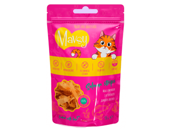 Фото - лакомства Mavsy Mini Salmon Strips лакомство полоски для кошек ЛОСОСЬ