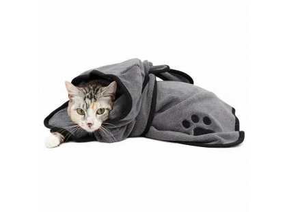 Фото 6 -  одяг Fovis Derby рушник-халат із мікрофібри з капюшоном і поясом для собак та котів, сірий