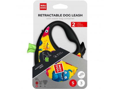 Фото 4 -  рулетки WAUDOG R-leash поводок рулетка с контейнером для пакетов, светоотражающая лента, МОХНАТЫЕ МОНСТРЫ