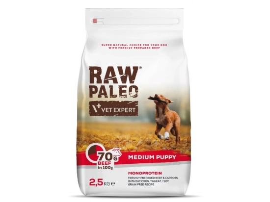 Фото - сухий корм Vet Expert Raw Paleo (Роу Палео) Medium Puppy Beef сухий корм для цуценят середніх порід ЯЛОВИЧИНА