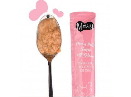 Фото 4 -  лакомства Mavsy Creamy Treats лакомство в виде крема для кошек КУРИЦА И ЛОСОСЬ
