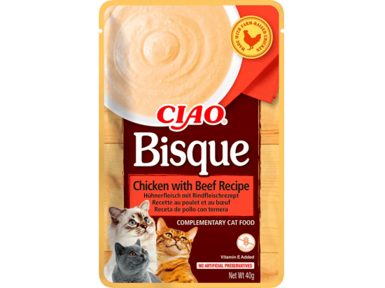 Фото - вологий корм (консерви) Inaba Cat Ciao Bisque Chicken and Beef вологий корм для котів пюре КУРКА та ЯЛОВИЧИНА