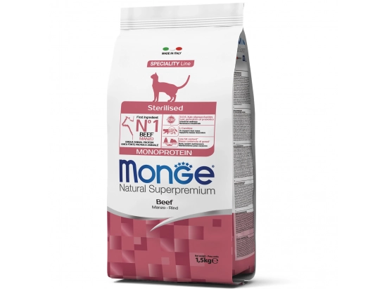 Фото - сухой корм Monge Cat Monoprotein Sterilised Beef сухой монопротеиновый корм для стерилизованных кошек ГОВЯДИНА