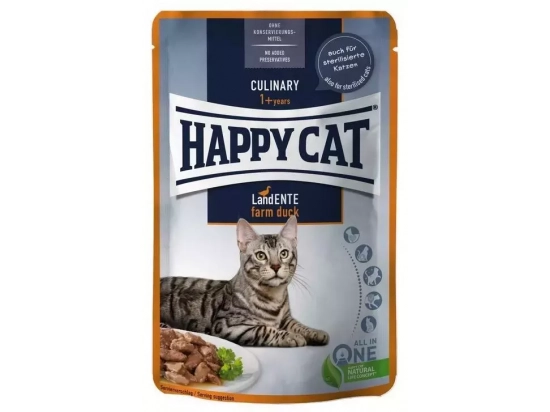 Фото - Happy Cat (Хепі Кет) MEAT IN SAUCE CULINARY FARM DUCK вологий корм для котів шматочки в соусі КАЧКА вологий корм (консерви) Happy Cat (Хепі Кет) MEAT IN SAUCE CULINARY FARM DUCK вологий корм для котів шматочки в соусі КАЧКА