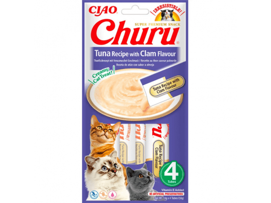 Фото - ласощі Inaba Cat Churu Tuna and Clam ласощі для котів вершковий мус ТУНЕЦЬ та МОЛЮСК