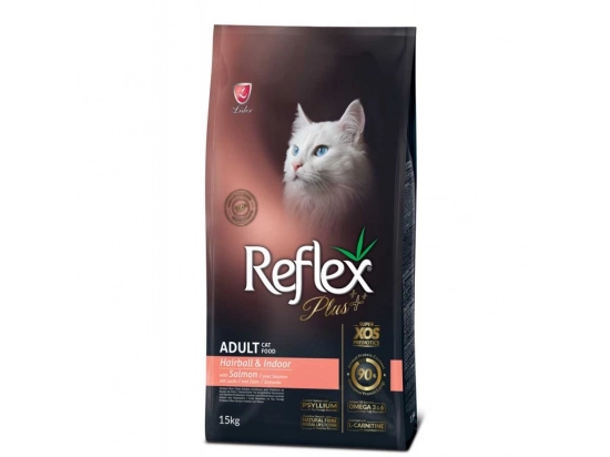 Фото - сухой корм Reflex Plus (Рефлекс Плюс) Adult Hairball & Indoor Salmon корм для кошек живущих в помещении и для вывода шерсти, с лососем