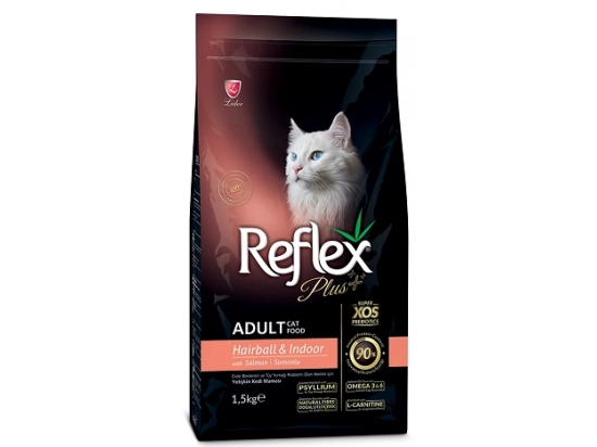 Фото - сухий корм Reflex Plus (Рефлекс Плюс) Adult Hairball & Indoor Salmon корм для кішок, що живуть у приміщенні та для виведення шерсті, з лососем