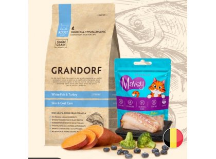 Фото - сухий корм Grandorf (Грандорф) White Fish & Turkey Adult Skin & Care сухий корм для котів з чутливим травленням БІЛА РИБА З ІНДИЧКОЮ