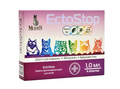Фото 3 -  от блох и клещей Modes EctoStop капли на холку от блох, клещей и гельминтов для кошек