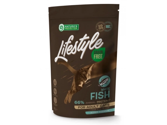 Фото - сухий корм Natures Protection Lifestyle GRAIN FREE WHITE FISH ADULT беззерновий корм для дорослих кішок БІЛА РИБА