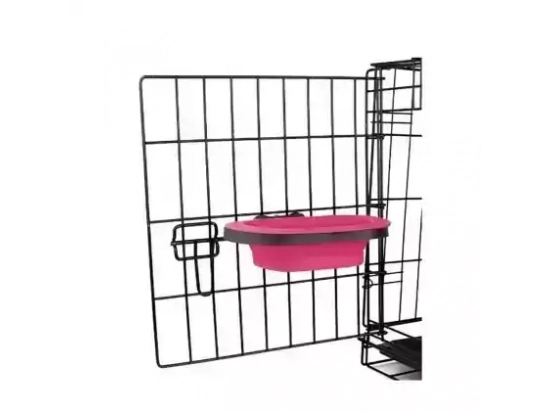 Фото - миски, поилки, фонтаны DEXAS Collapsible Kennel Bowl-Large - Миска складная с креплением для клетки для собак и кошек БОЛЬШАЯ, розовый