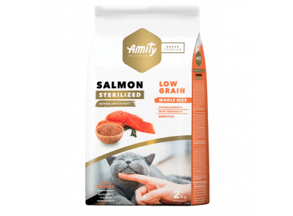 Фото - сухий корм Amity (Аміті) Super Premium Low Grain Sterilized Adult Salmоn сухий гіпоалергенний низькозерновий корм для стерилізованих котів ЛОСОСЬ