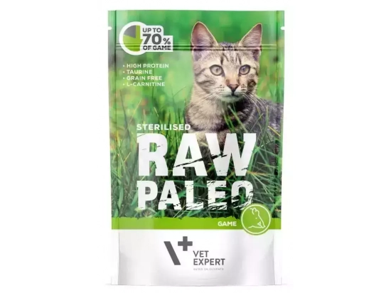 Фото - Vet Expert Raw Paleo (Роу Палео) Sterilised Cat Game влажный корм для стерилизованных кошек ДИЧЬ влажный корм (консервы) Vet Expert Raw Paleo (Роу Палео) Sterilised Cat Game влажный корм для стерилизованных кошек ДИЧЬ