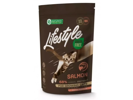 Фото - сухой корм Natures Protection Lifestyle GRAIN FREE SALMON KITTEN беззерновой корм для котят ЛОСОСЬ