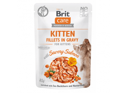 Фото - Brit Care Cat Kitten Fillets in Gravy Savory Salmon, Sea Buckthorn & Nasturtium консерви для кошенят ЛОСОСЬ у соусі з ОБЛІПИХОЮ та НАСТУРЦІЄЮ вологий корм (консерви) Brit Care Cat Kitten Fillets in Gravy Savory Salmon, Sea Buckthorn & Nasturtium консерви для кошенят ЛОСОСЬ у соусі з ОБЛІПИХОЮ та НАСТУРЦІЄЮ