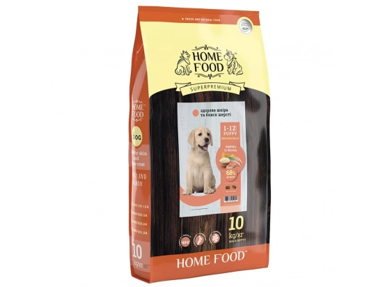 Фото 2 -  сухий корм Home Food (Хоум Фуд) Puppy Medium-Maxi корм для цуценят середніх та великих порід, здорова шкіра і блиск шерсті ІНДИЧКА та ЛОСОСЬ