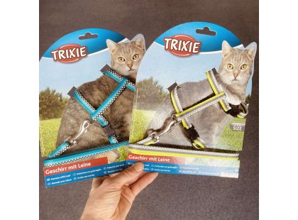 Фото 7 -  шлейки, нашийники Trixie нейлонова шлейка з повідцем для кішок ГОРОШОК (41862)
