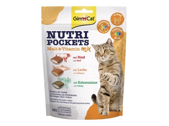 Фото - лакомства Gimcat NUTRI POCKETS MALT VITAMIN MIX (АССОРТИ МИКС ВИТАМИННЫЕ ПОДУШЕЧКИ) лакомство для кошек