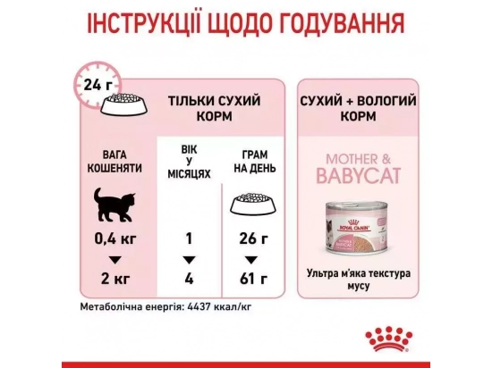 Фото 8 -  сухий корм Royal Canin Mother & Babycat (БЕБІКЕТ) сухий корм для кошенят 1-4 місяці, вагітних та лактуючих