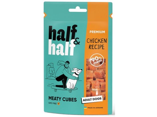 Фото - Half&Half Meaty Cubes Adult Chicken ласощі м'ясні кубики для собак КУРКА ласощі Half&Half Meaty Cubes Adult Chicken ласощі м'ясні кубики для собак КУРКА