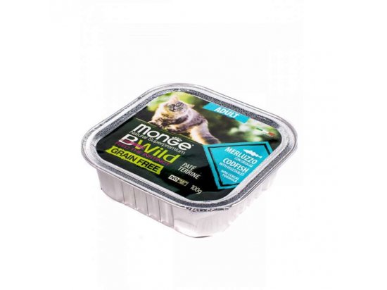 Фото - вологий корм (консерви) Monge Cat Bwild Grain Free Adult Codfish & Vegetables вологий корм для котів ТРІСКА та ОВОЧІ, паштет