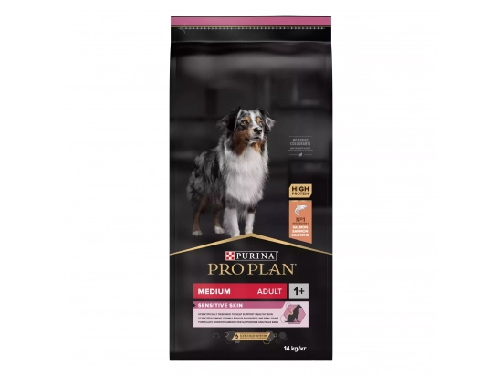 Фото - сухой корм Purina Pro Plan (Пурина Про План) Adult Medium Sensitive Skin Salmon сухой корм для собак средних пород с чувствительной кожей ЛОСОСЬ