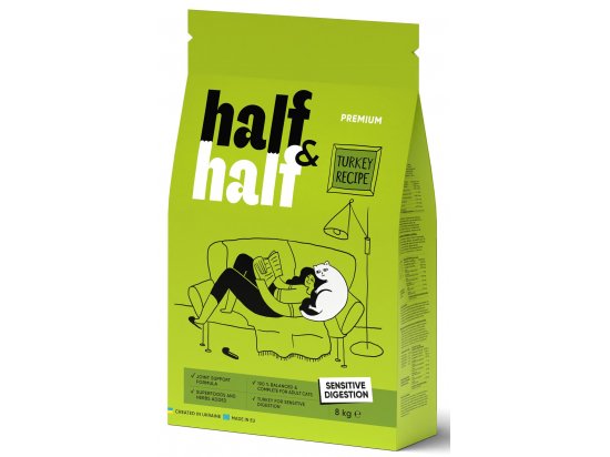 Фото - сухий корм Half&Half Sensitive Digestion Turkey сухий корм для котів із чутливим травленням ІНДИЧКА