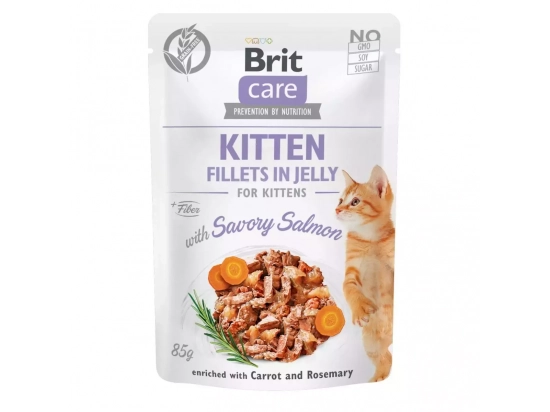 Фото - вологий корм (консерви) Brit Care Cat Kitten Fillets in Jelly Savory Salmon консерви для кошенят ПІКАНТНИЙ ЛОСОСЬ В ЖЕЛЕ