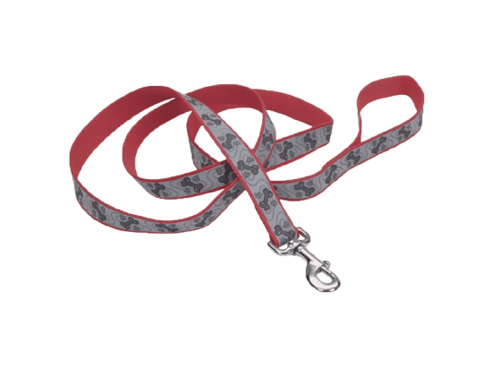 Фото - амуніція Coastal (Костал) Lazer Brite Reflective Leash світловідбиваючий повідець для собак, ЧЕРВОНИЙ З КІСТКАМИ