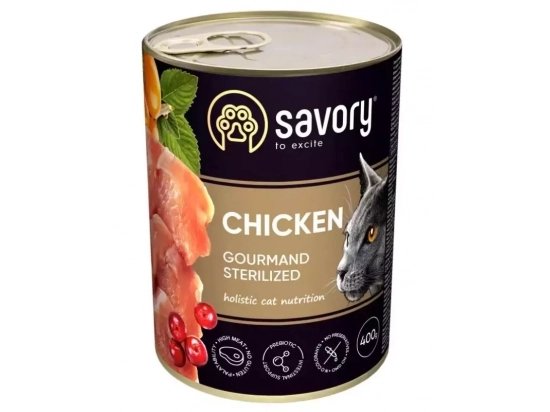 Фото 5 -  влажный корм (консервы) Savory (Сейвори) GOURMAND STERILIZED CHICKEN влажный корм для стерилизованных котов (курица)