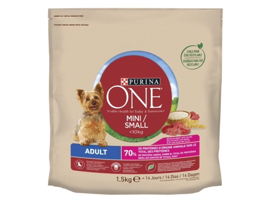 Фото - сухий корм Purina One (Пуріна Ван) Mini/Small Adult корм для собак міні та малих порід ЯЛОВИЧИНА та РИС