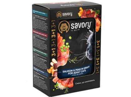 Фото - Savory (Сейворі) ADULT CAT POUCH with SALMON and PEAS in GRAVY вологий корм для дорослих котів, шматочки в соусі, ЛОСОСЬ та ГОРОХ вологий корм (консерви) Savory (Сейворі) ADULT CAT POUCH with SALMON and PEAS in GRAVY вологий корм для дорослих котів, шматочки в соусі, ЛОСОСЬ та ГОРОХ