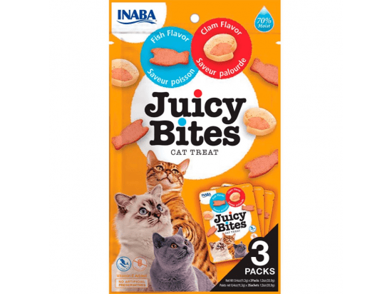 Фото - лакомства Inaba Cat Juicy Bites Fish and Clam лакомство для кошек РЫБА и МОЛЮСКИ