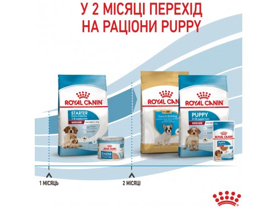 Фото - сухий корм Royal Canin MEDIUM STARTER MOTHER & BABYDOG корм для вагітних та годуючих сук та цуценят середніх порід