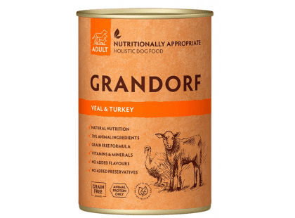 Фото - вологий корм (консерви) Grandorf (Грандорф) Veal & Turkey Adult консерва для собак ТЕЛЯТИНА та ІНДИЧКА