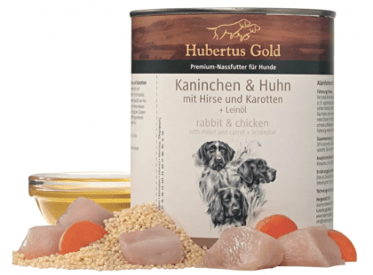 Фото - вологий корм (консерви) Hubertus Gold (Хубертус Голд) Rabbit & Chicken консерви для собак КРОЛИК, КУРКА, ПШОНО та МОРКВА