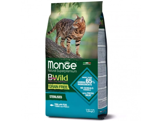 Фото - сухой корм Monge Cat Bwild Grain Free Sterilised Tuna сухой беззерновой корм для стерилизованных кошек ТУНЕЦ