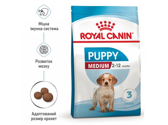 Фото - сухий корм Royal Canin MEDIUM PUPPY корм для цуценят середніх порід від 2 до 12 місяців